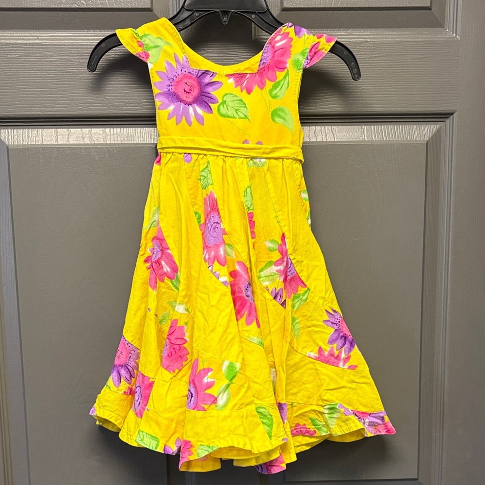 Handmade Floral Toddler Dress with Pink and Purple Accent Flowers- Approx 3-4T - Picture 1 of 8